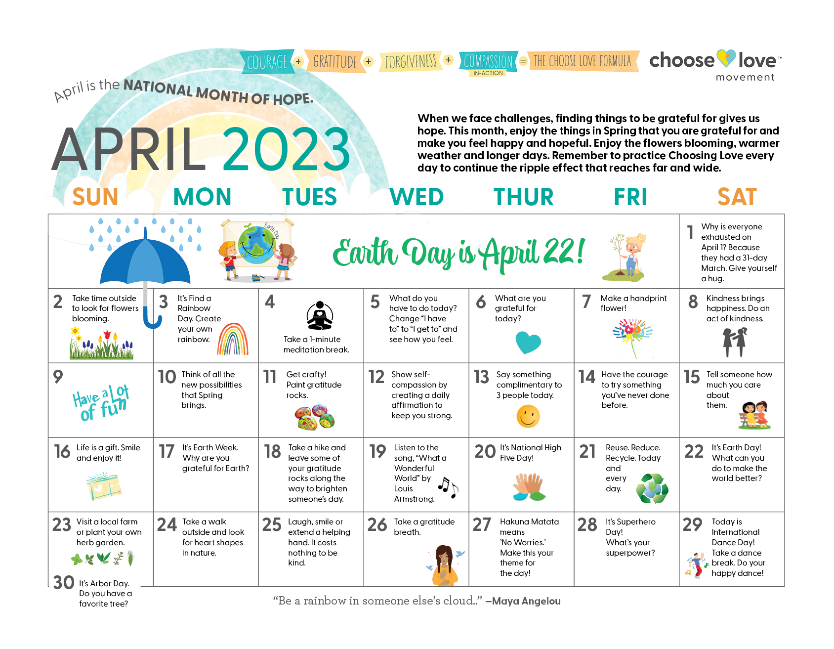 Choose Love action steps calendar